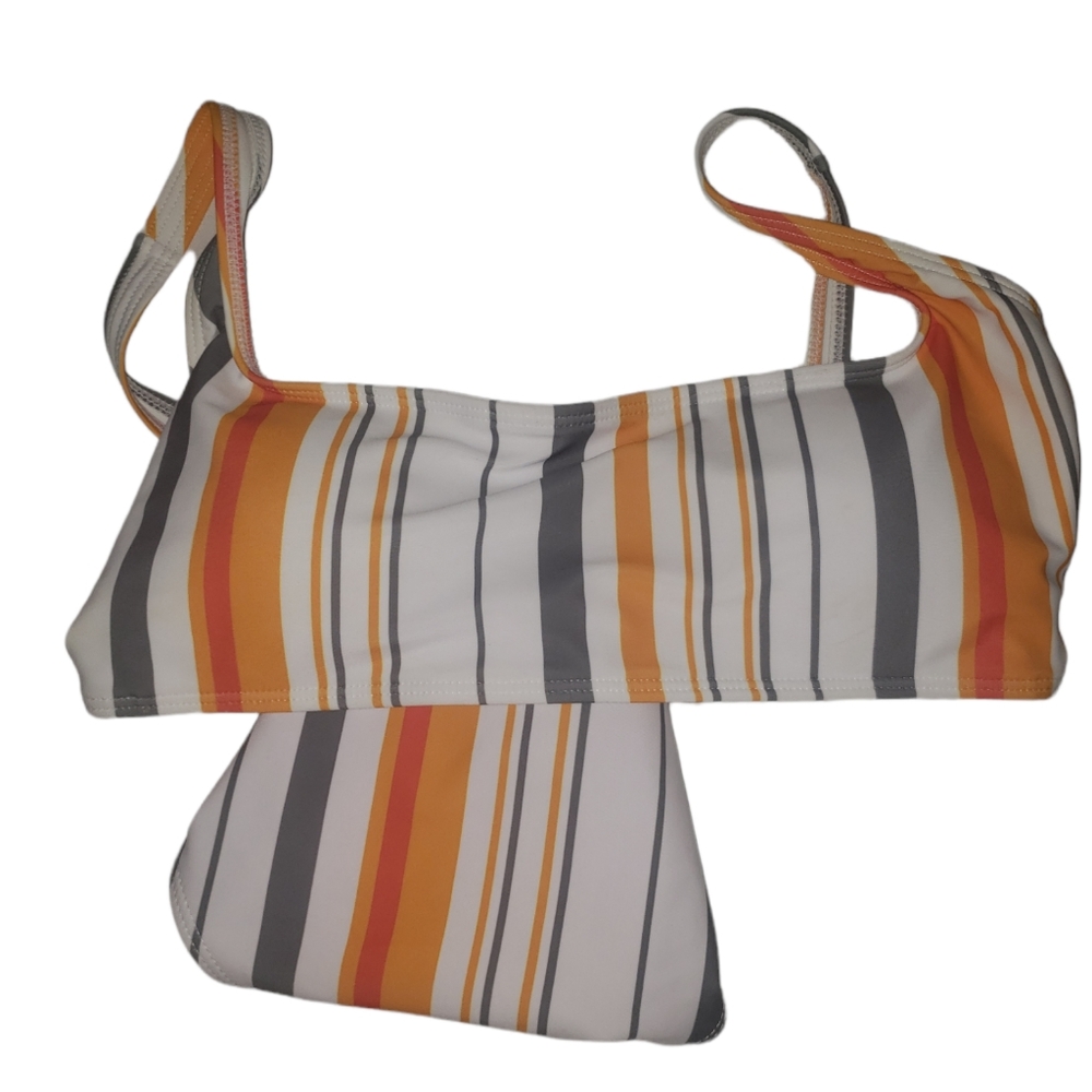 **3/$15**SHEIN Woman's Striped Orange Yellow Gray White High Cut Bikini - Picture 4 of 4